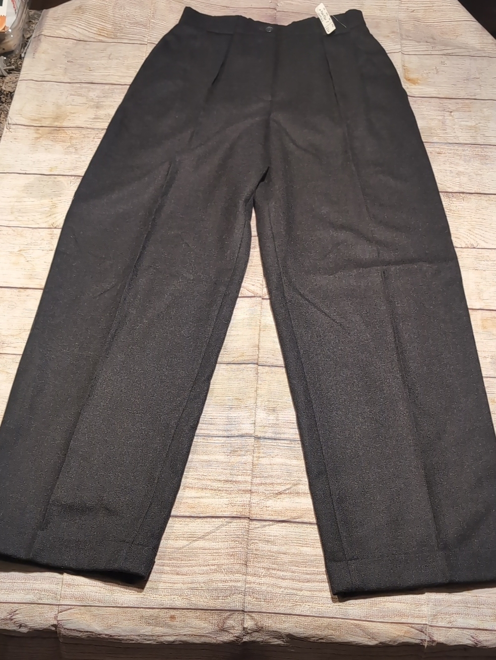 Mondi Women's Vintage Black New Wool High Waist Cuffed Trouser Pants Size 38